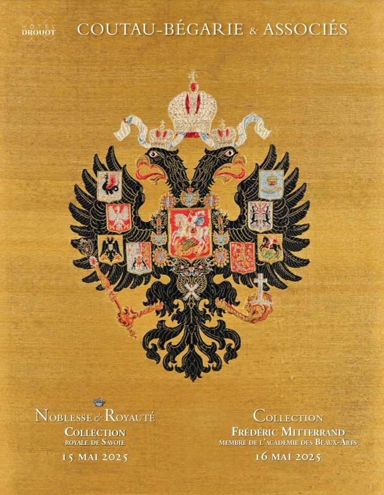 Couverture. Catalogue Couteau-Bégarie et Associés. Hôtel Drouot. Noblesse et Royauté Collection Royale de Savoie. 2025-05-15